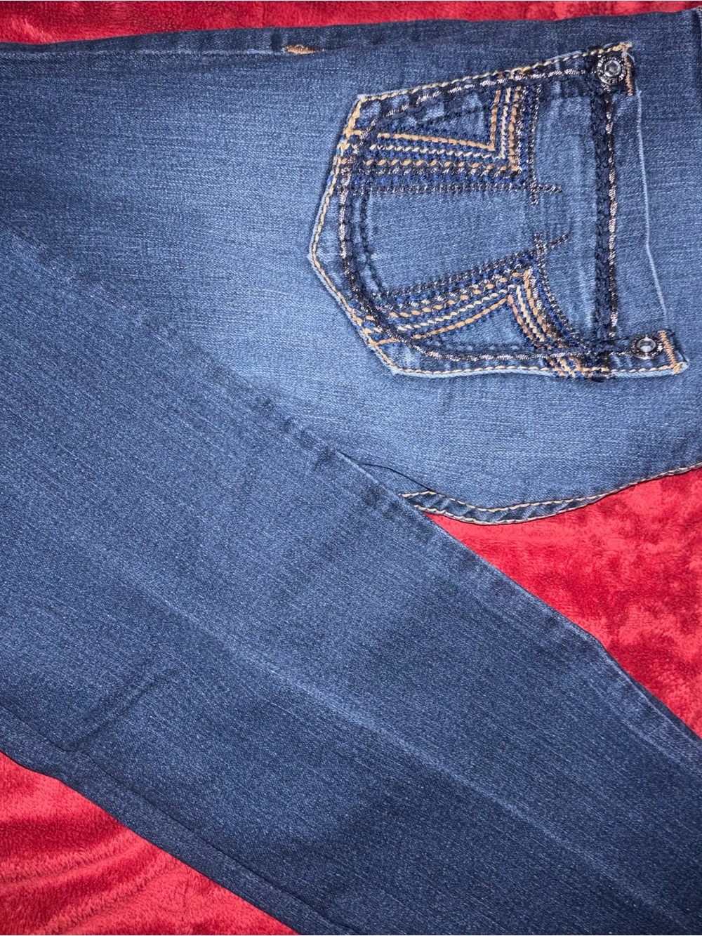 Seven7 Women's Dark Blue Straight Leg Jeans with Contrast Stitching